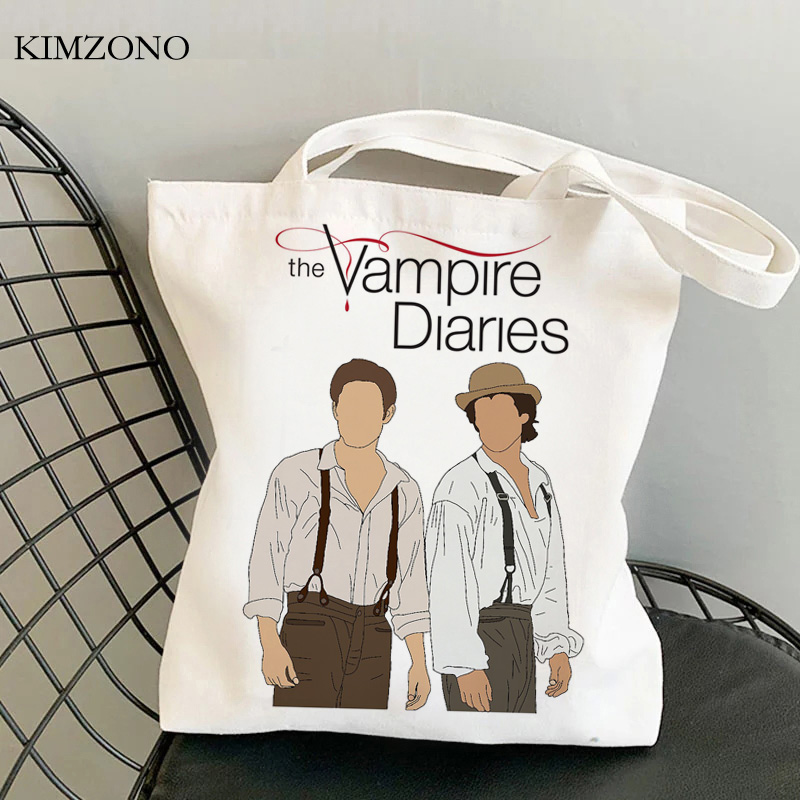 Women Bags Jute - ヴァンパイア・ダイアリーズ ショッピングバッグ 食料品買い物客 ジュートバッグ リサイクルバッグ コットンショッパーバッグ