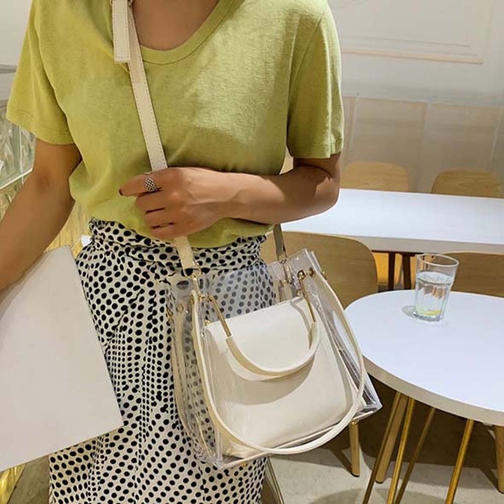 Jelly Bag Clear Pvc - キャンディーカラー複合クリアバッグ防水取り外し可能ゼリーハンドバッグシースルー韓国風PVCミニトートスタジアムイベント