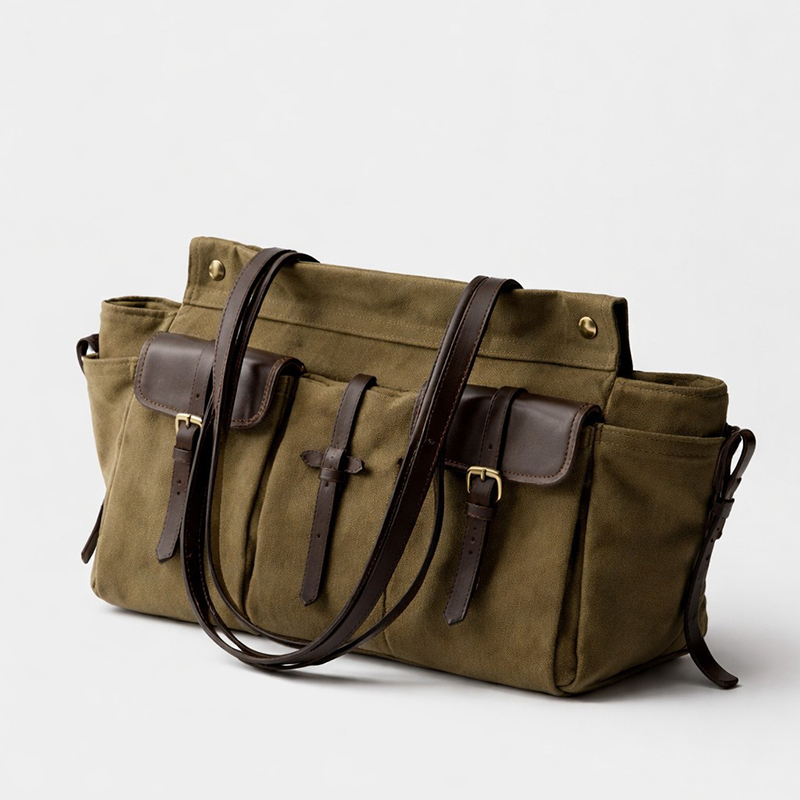 Women'S Tote Bags Designer - 高級キャンバスレザー多ポケットトートバッグ、女性用ジッパー開閉ヴィンテージショルダーバッグ、バイクバイカースタイルハンドバッグ、軽量