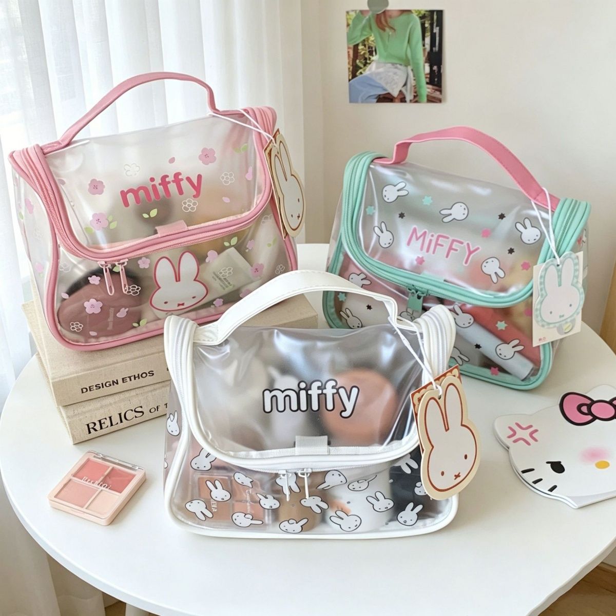 Jelly Bag Clear Pvc - ミッフィーの漫画ウサギ柄クリアPVCゼリー化粧品バッグ 防水ポータブルハンドヘルドトラベルメイクアップ収納ポーチ 大容量