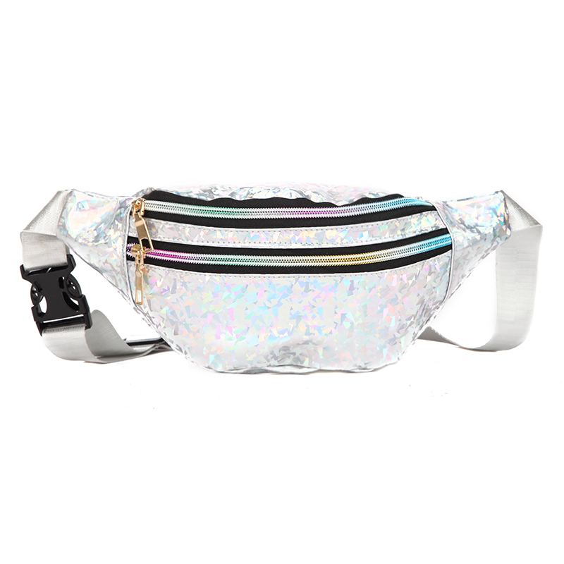 Women'S Bum Bags - 女性用ホログラフィックホログラフィックファニーパック,ランドセル,レーザー,PU,トラベルバッグ,Bum,ジッパー,ベルト,ガール用,1ユニット