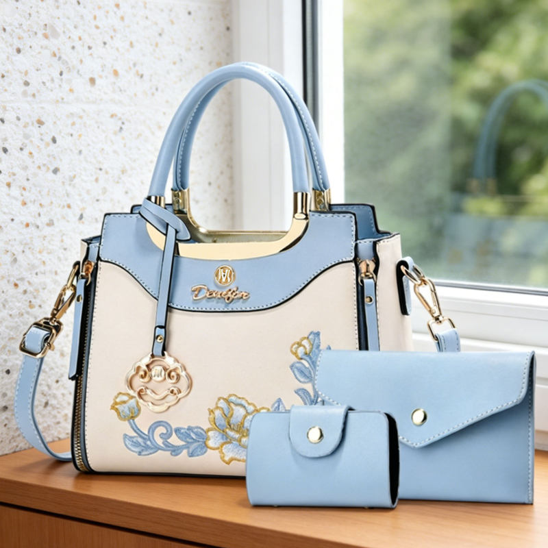 Women'S Bags For Work - 高品質な刺繍入りハンドバッグ3点セット。毎日の外出、デート、仕事に最適です。 ファッショナブルで多用途なカラーブロックデザイン