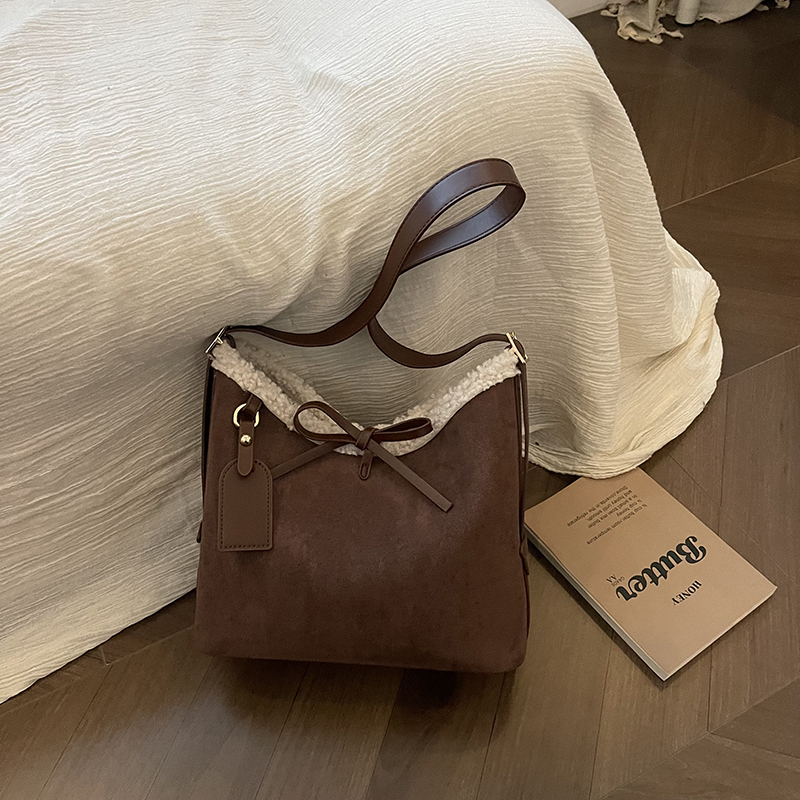 Women Bags Branded Sale - フェイクスエード無地リボンクロスボディバッグ 2026 ブランド大容量通勤ショルダーバッグホット販売多用途カジュアルレディースバッグ
