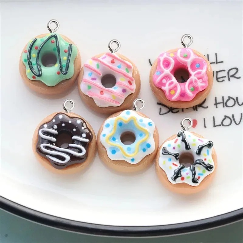 Women Bags Mini - 10 個樹脂ドーナツチャームカラフルなミニペンダント DIY 手芸アクセサリー女性のためのイヤリングネックレスキーホルダーバッグ装飾