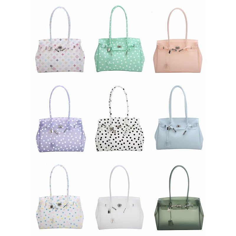 Jelly Bag Clear Pvc - 水玉模様のクリアPVCトートバッグ 防水 軽量 キャンディカラー ジェリーバッグ 大容量