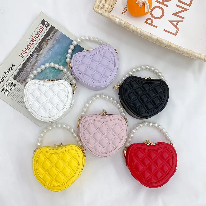Mini Purse Chain - 小さな女の子のためのハート型のショルダーバッグ,かわいい小さなハート型のショルダーバッグ,パールハンドル,プリンセススタイル,財布