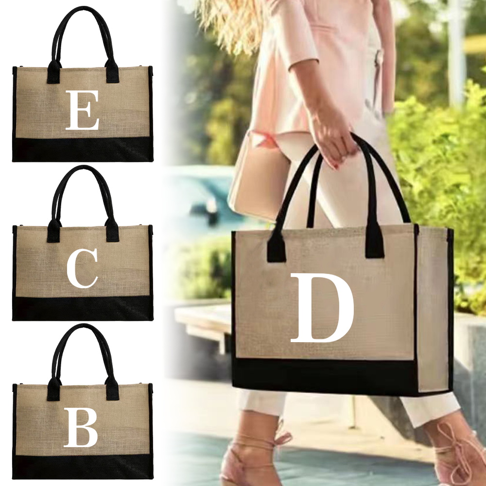 Women Bags Jute - トートバッグ ファッション ジュートバッグ ポータブル ビーチ ショルダー