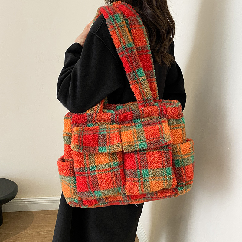 Women'S Tote Bags Designer - ラムフリーストートバッグ女性用ショルダーバッグファッションチェック柄ハンドヘルドショッピングバッグ大容量脇の下バッグデザイナーバッグサック