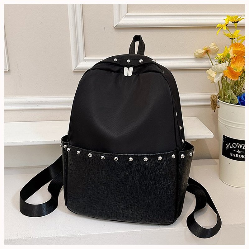 Women'S Bags For Work - 最新のトレンド韓国スタイルの女性用ブラックバックパック、スタッズ付きミニマリストリュックサック、カジュアルなナイロン製スクールバッグ（女子大生や仕事用）