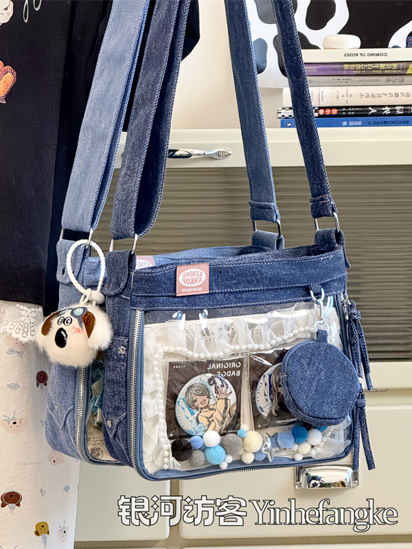 Women Bags Jeans - JIAERDI 原宿デニム Ita バッグ女性甘いクール透明メッセンジャーバッグ財布レディース jk 制服カジュアルクロスボディバッグ