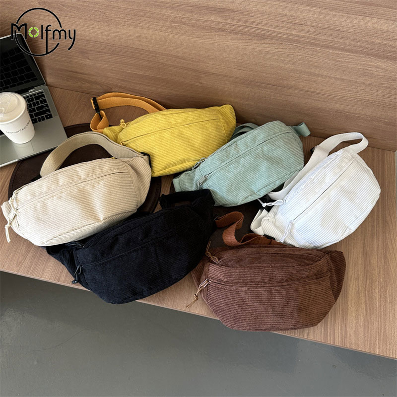 Women'S Bum Bags - 女性用ウエストバッグ コーデュロイ 学生 ショルダーバッグ ハンドバッグ クロスボディ