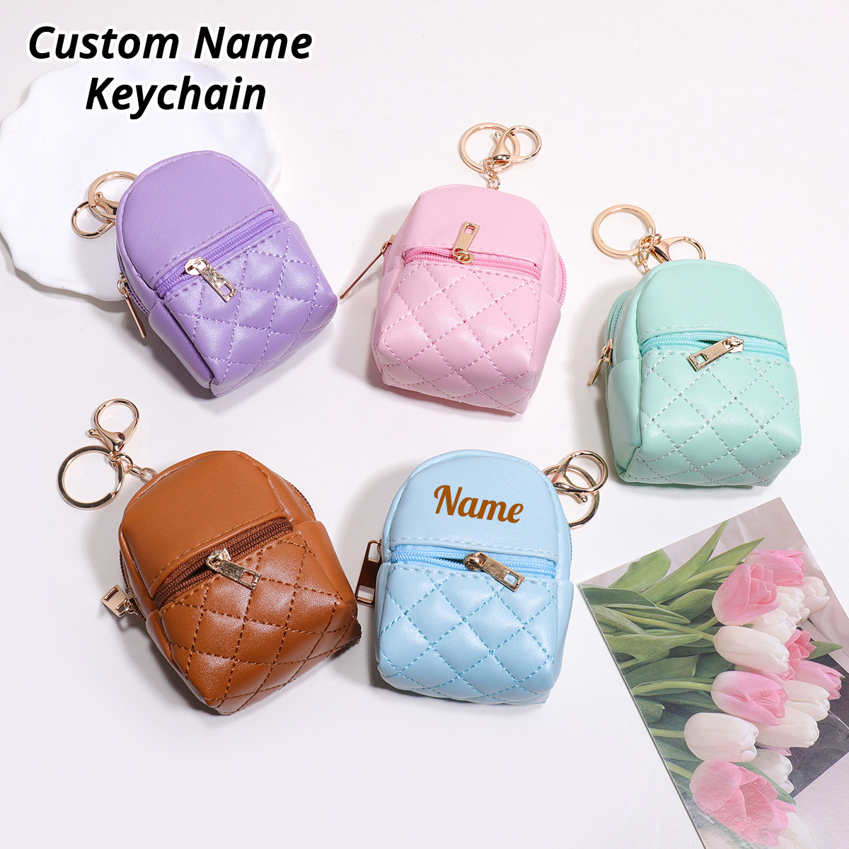 Mini Purse Chain - ミニカスタム名入りキーホルダー小銭入れ、名入れ収納バッグ、レーザー彫刻PUレザーギフト、カスタム名入りキーチェーン