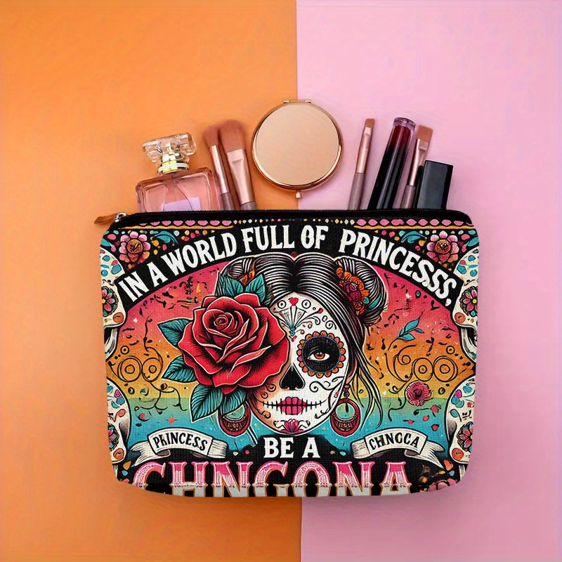 Women Bags In Amazon - 花と頭蓋骨の化粧品バッグ - 女性用のかわいい多機能ジッパーポーチ、ジュエリー収納バッグ