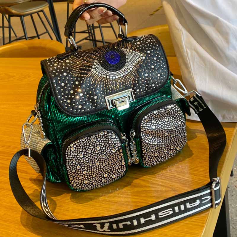 Women Bags Luxury Brands - 女性用バックパック,大容量ショルダーバッグ,合成皮革,ダイヤモンド,女の子用ランドセル,高級ブランド,新品