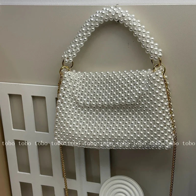 Women Bags Golden - 女性のための真珠の財布,透かし彫りのトートバッグ,レトロ,インナー,ゴージャスなゴールドチェーン,クロスボディバッグ