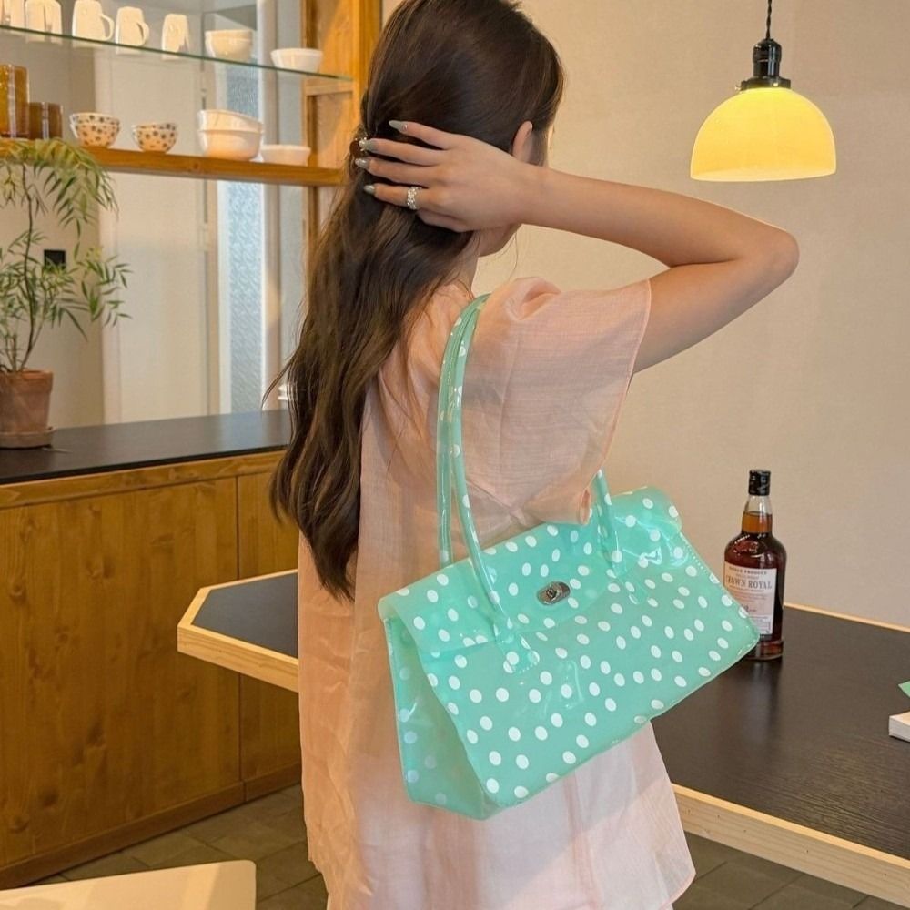 Jelly Bag Clear Pvc - スイートクリア PVC ジェリーショルダーバッグ透明フリップトップポルカドットアンダーアームバッグハンドバッグキャンディーカラートートバッグシーサイドホリデー