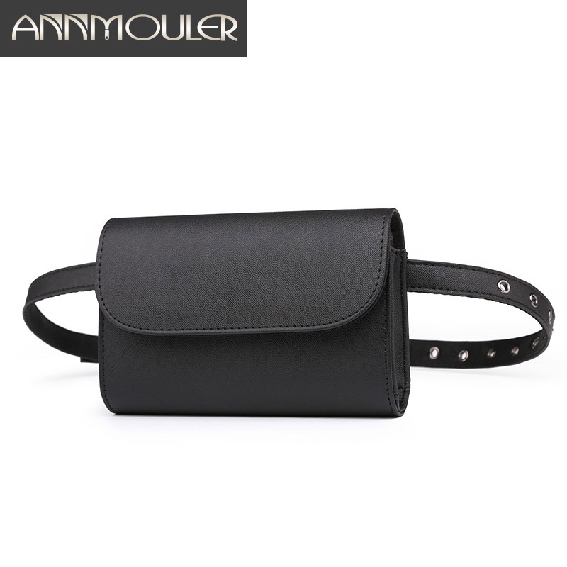 Women'S Bum Bags - Annmouler無地ウエストパックファッションポータブルトラベルベルト女性黒ウエストベルト調節可能なヒップ女の子のための尻ポーチ