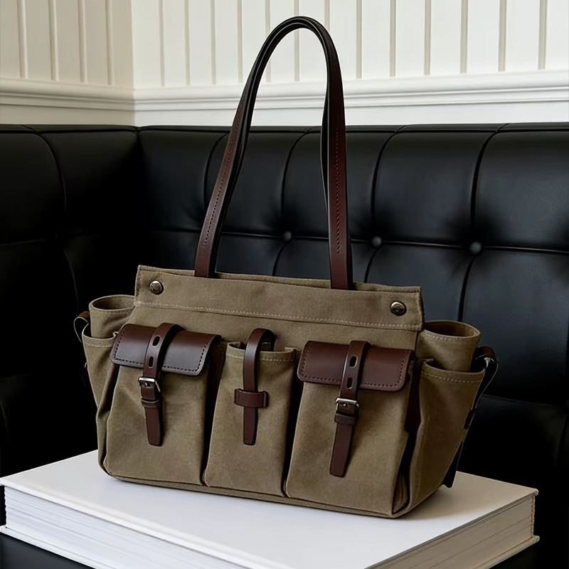 高級キャンバスレザー多ポケットトートバッグ、女性用ジッパー開 - Women'S Tote Bags Designer のレビューと価格