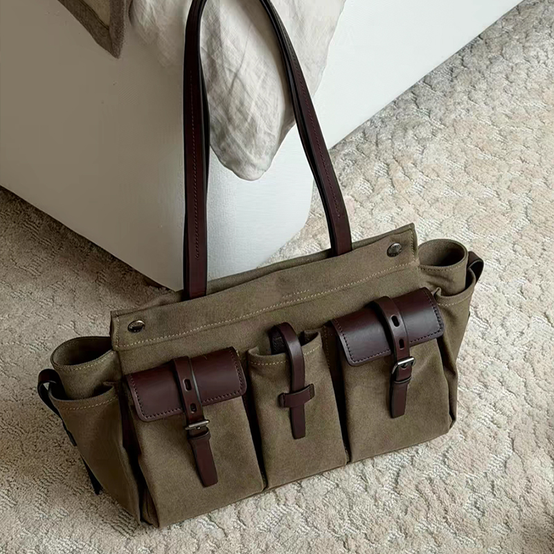 高級キャンバスレザー多ポケットトートバッグ、女性用ジッパー開 - Women'S Tote Bags Designer のレビューと価格