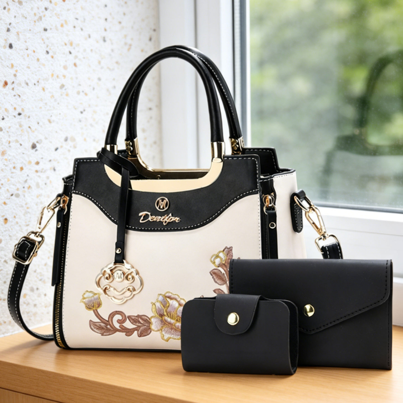 高品質な刺繍入りハンドバッグ3点セット。毎日の外出、デート、 - Women'S Bags For Work のレビューと価格
