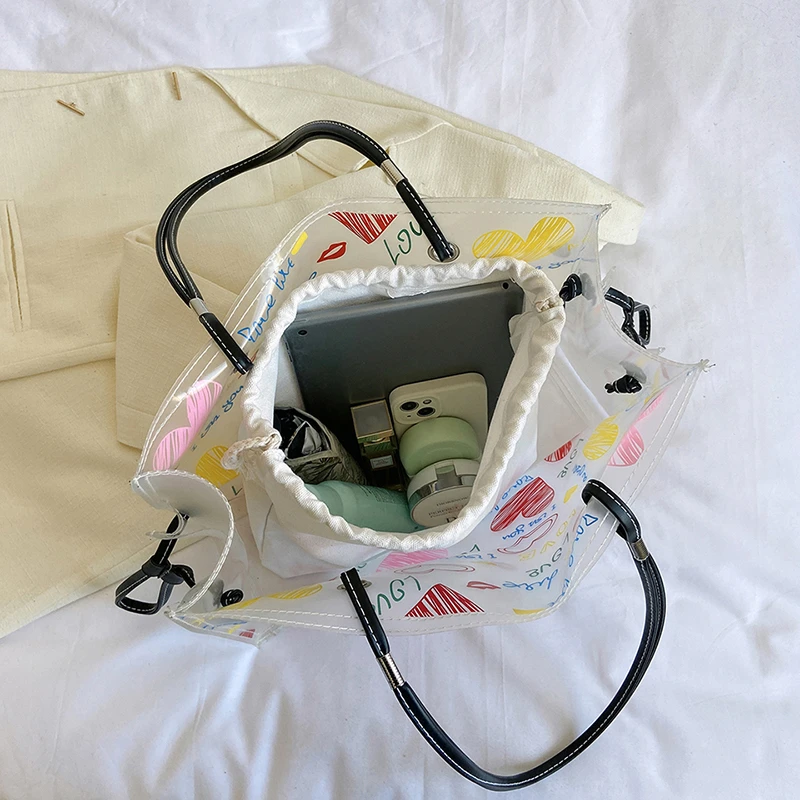 夏用透明バッグデザイン ラブリーハート柄 レディース PVC - Jelly Bag Clear Pvc のレビューと価格