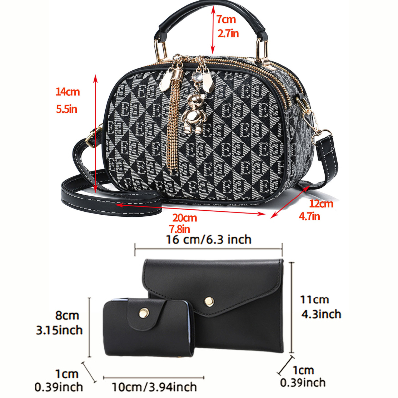 3ピースレタープリントミニラウンドバッグ（複数のカラーオプシ - Women Bags Mini のレビューと価格
