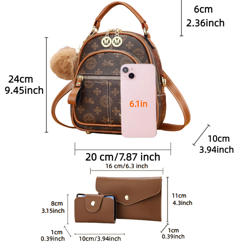 3点セット レディースバッグ、軽量高級プリントミニバックパッ - Women Bags Mini のレビューと価格