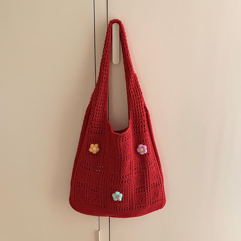 シンプルなクロシェトートバッグ、おしゃれな透かし編みニット女 - Crochet Market Bag のレビューと価格