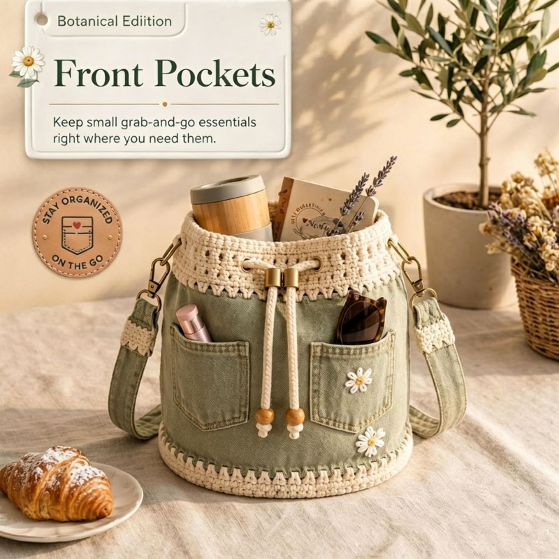 デニムクロシェバケットバッグ手作りクロシェフラワートート巾着 - Crochet Market Bag のレビューと価格