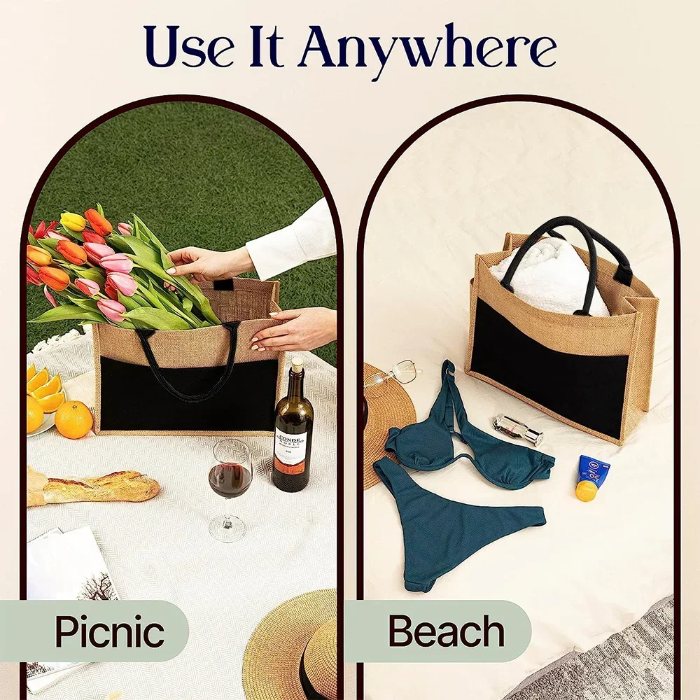 Tote Bag Reusable Jute Shoppin - Women Bags Jute のレビューと価格