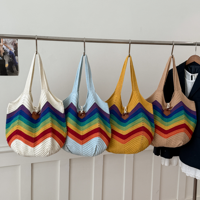 2026年夏旅行市場レインボーショッピングクロシェビーチトー - Crochet Market Bag のレビューと価格