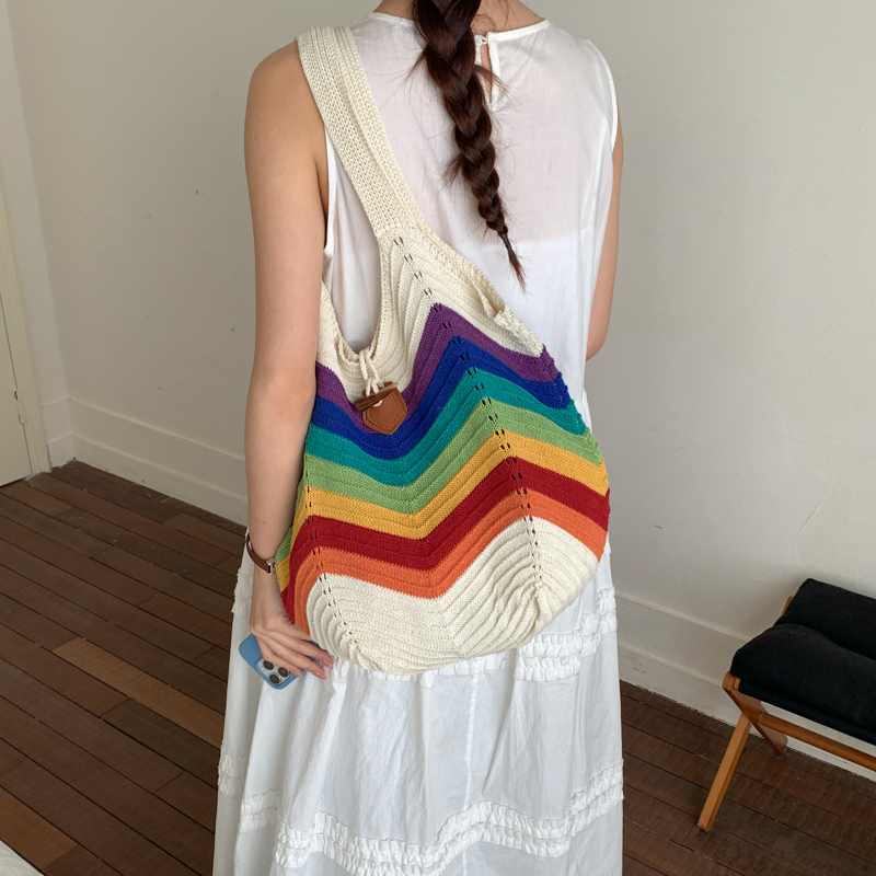 2026年夏旅行市場レインボーショッピングクロシェビーチトー - Crochet Market Bag のレビューと価格