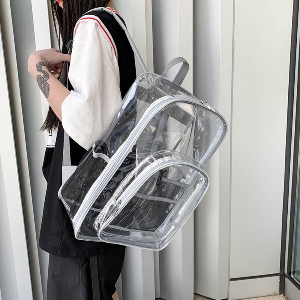 大容量透明 PVC バックパックピュアカラーゼリーテクスチャ - Jelly Bag Clear Pvc のレビューと価格