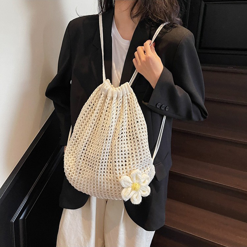 ソリッドカラーニットショルダーバッグ大容量ボヘミアンかぎ針編 - Crochet Market Bag のレビューと価格