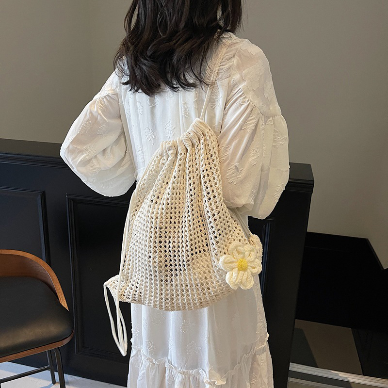 ソリッドカラーニットショルダーバッグ大容量ボヘミアンかぎ針編 - Crochet Market Bag のレビューと価格