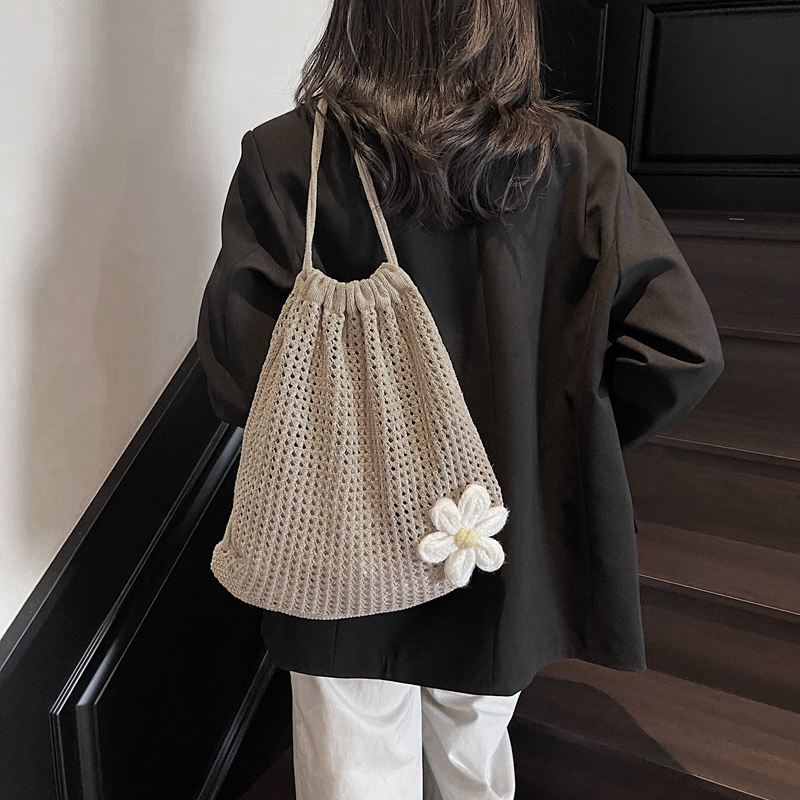 ソリッドカラーニットショルダーバッグ大容量ボヘミアンかぎ針編 - Crochet Market Bag のレビューと価格