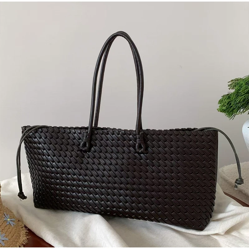 デザイナー高級PU織りトートバッグ、トップハンドル付き細長い - Women'S Bags For Work のレビューと価格
