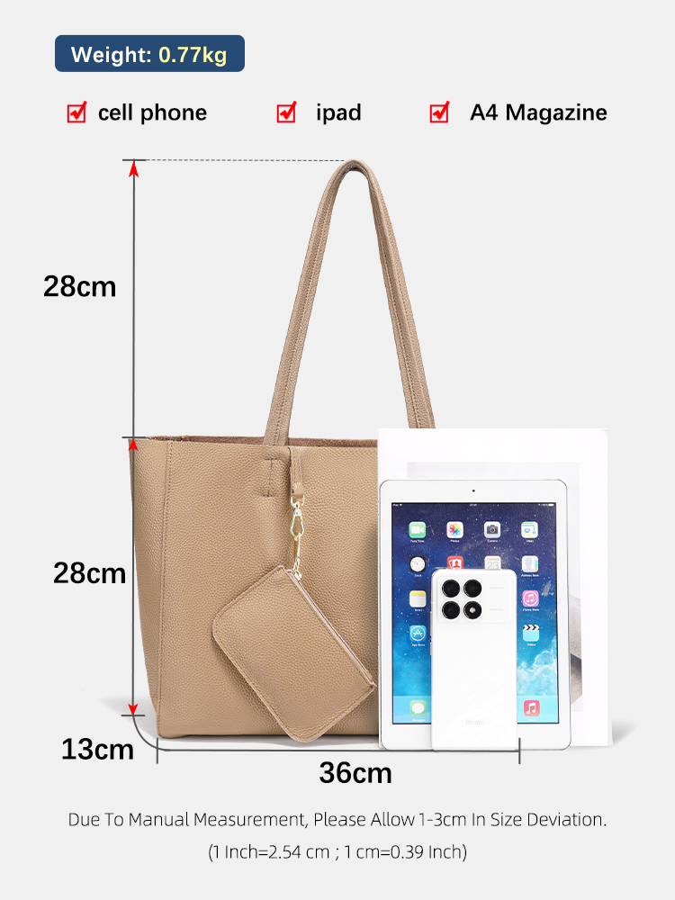 Zency 本革ラージトートバッグシンプルファッションカーキ - Women'S Bags For Work のレビューと価格