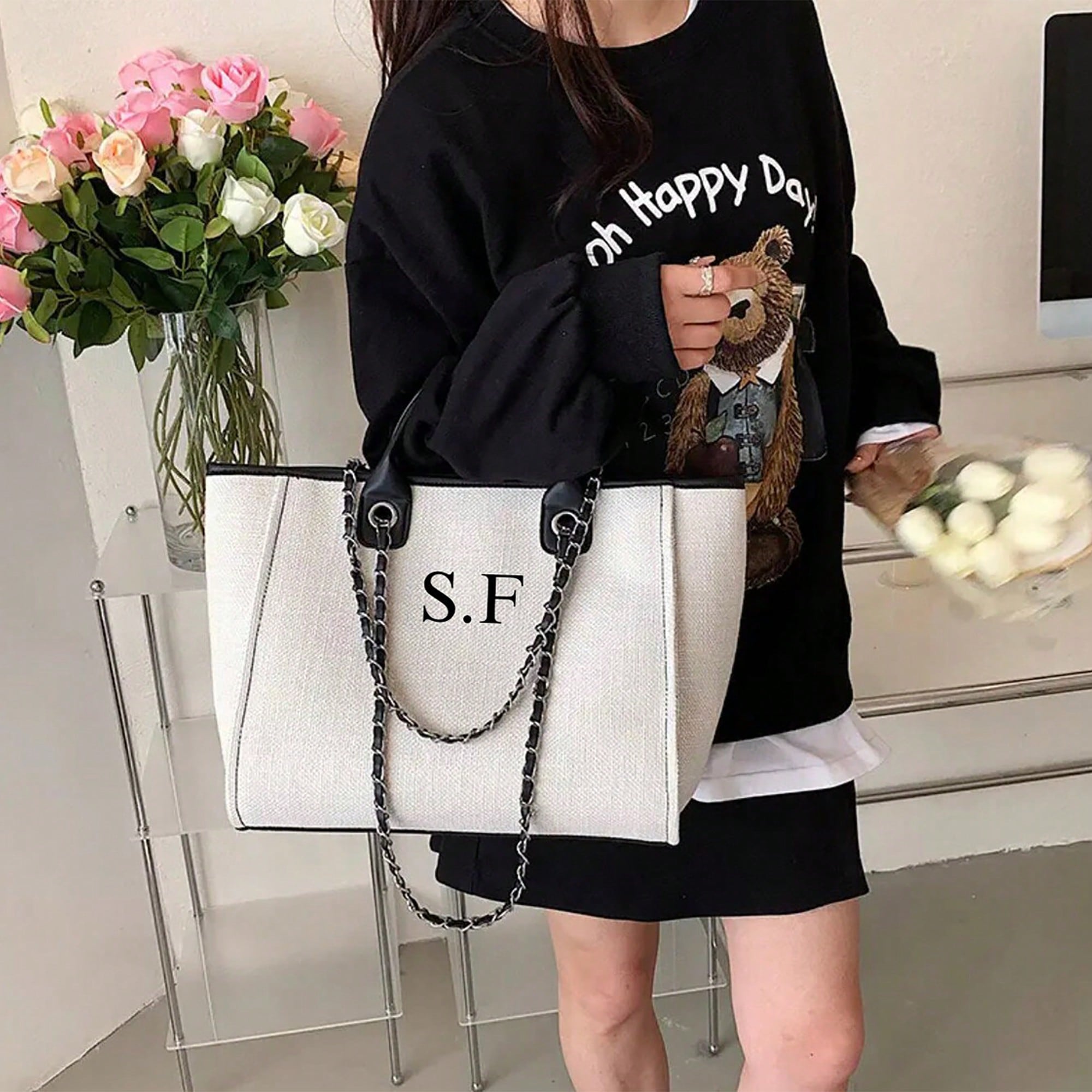 カスタムメイドの大容量韓国女性用チェーン付きトートバッグ、デ - Women'S Tote Bags Designer のレビューと価格