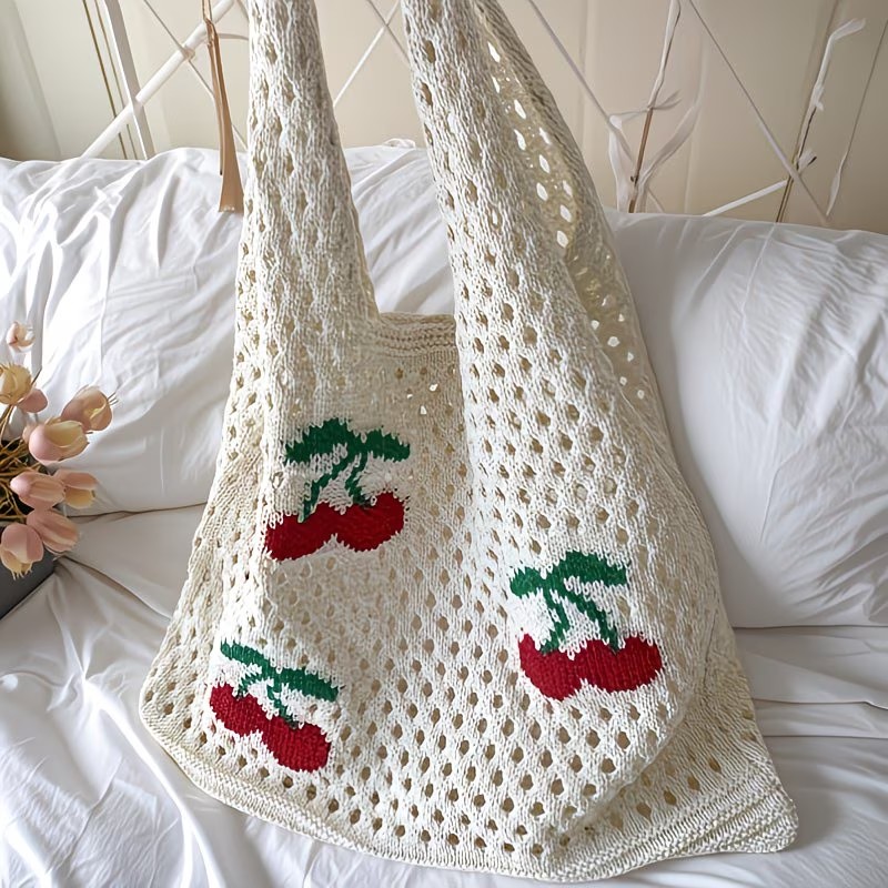 女性スタイリッシュなタートルチェリーパターンかぎ針編みトート - Crochet Market Bag のレビューと価格