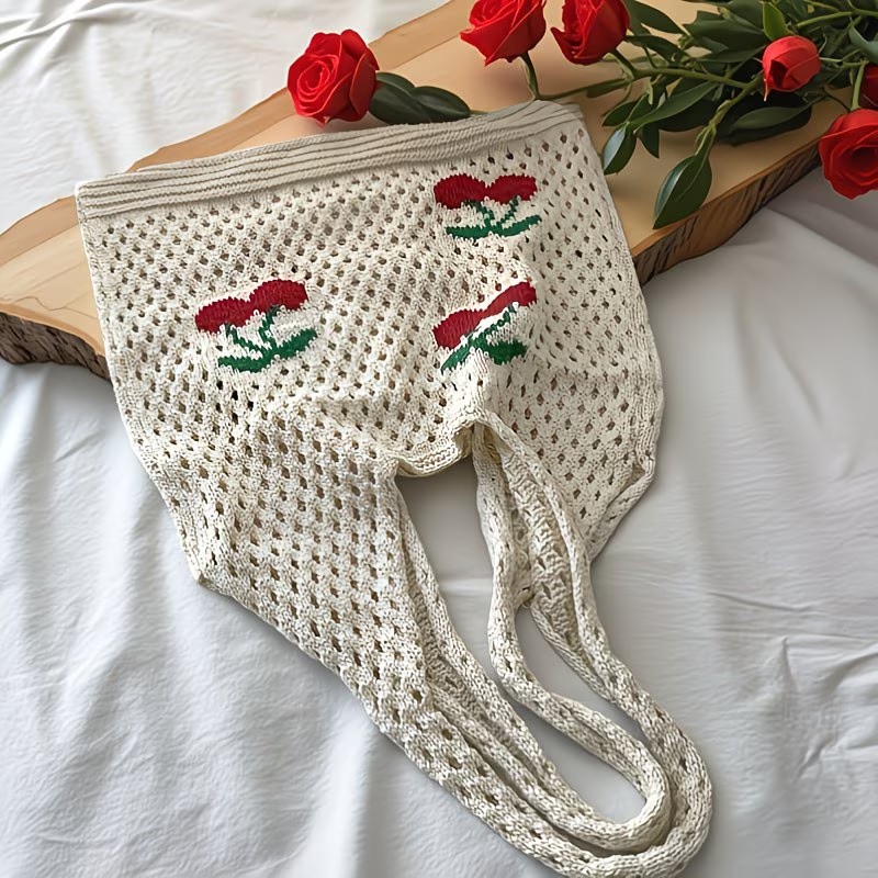 女性スタイリッシュなタートルチェリーパターンかぎ針編みトート - Crochet Market Bag のレビューと価格