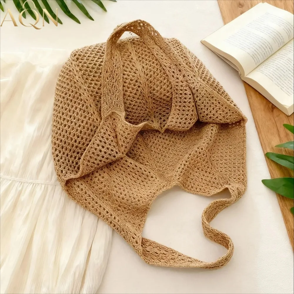 AQN レディース カジュアル 大容量 編み込みショルダーバ - Crochet Market Bag のレビューと価格