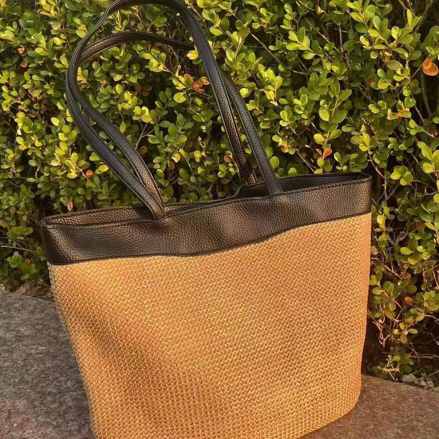 パッチワーク織りトートショルダーバッグボヘミアンかぎ針編みス - Crochet Market Bag のレビューと価格