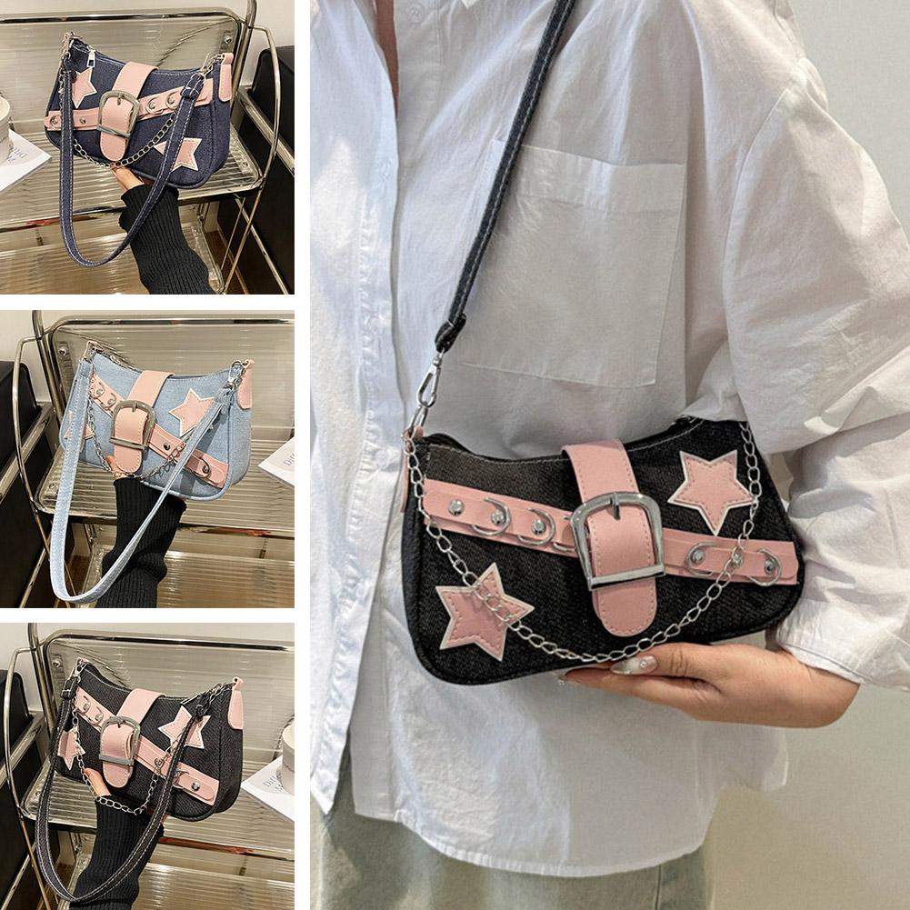 ファッション女性のハンドバッグデニム星柄クールガールズアンダ - Women Bags Jeans のレビューと価格