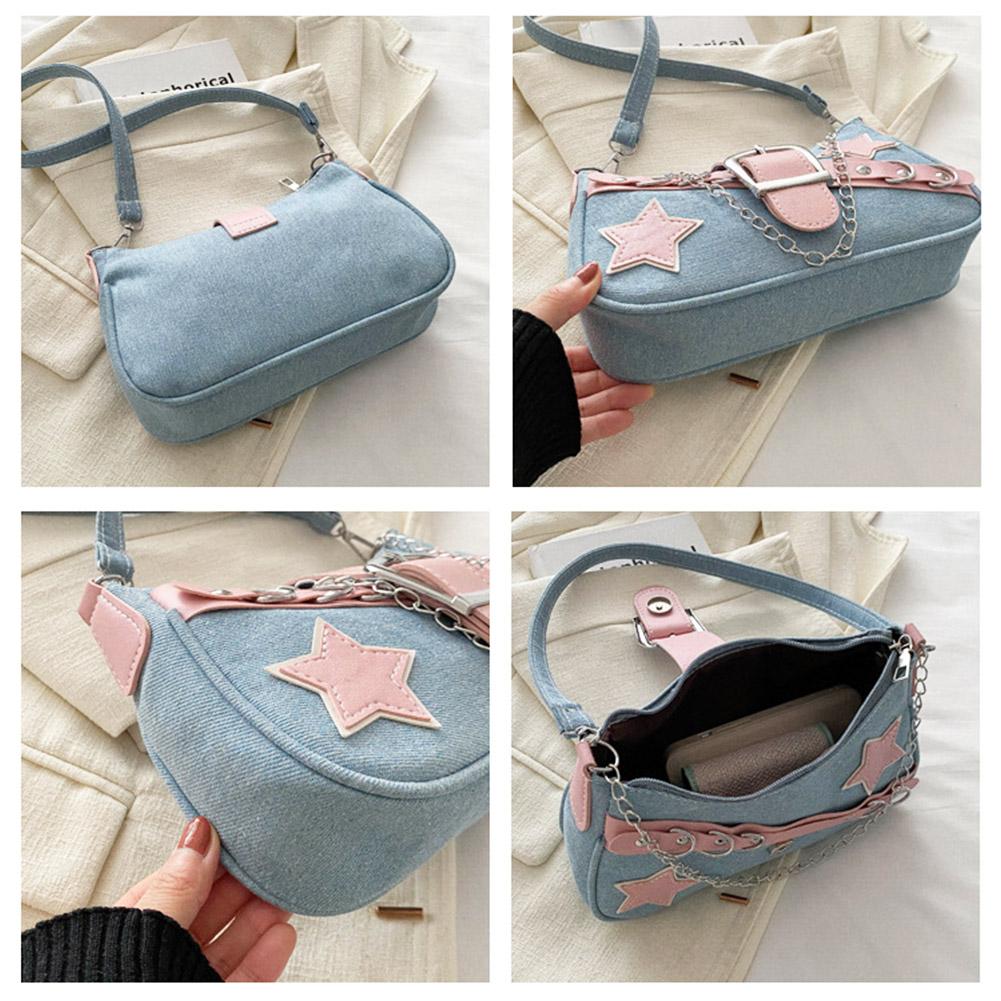 ファッション女性のハンドバッグデニム星柄クールガールズアンダ - Women Bags Jeans のレビューと価格