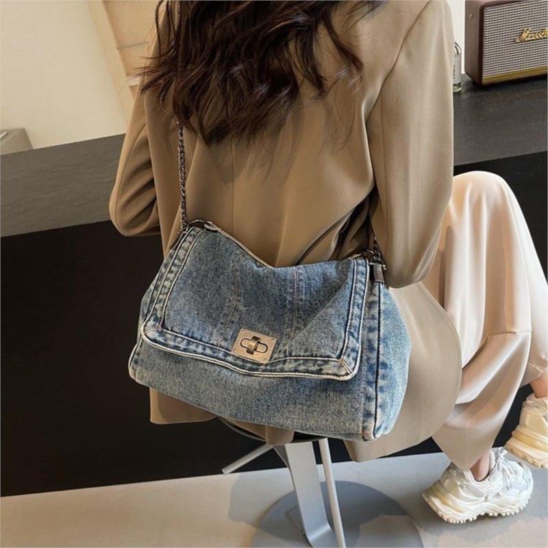原宿スタイルヴィンテージデニムトートバッグ女性カジュアル通勤 - Women Bags Jeans のレビューと価格