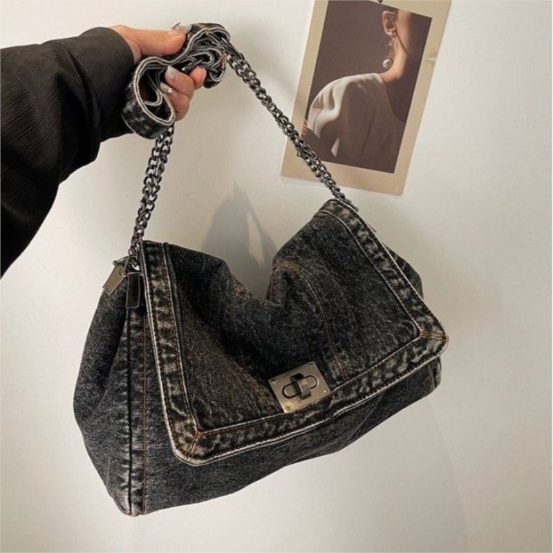 原宿スタイルヴィンテージデニムトートバッグ女性カジュアル通勤 - Women Bags Jeans のレビューと価格