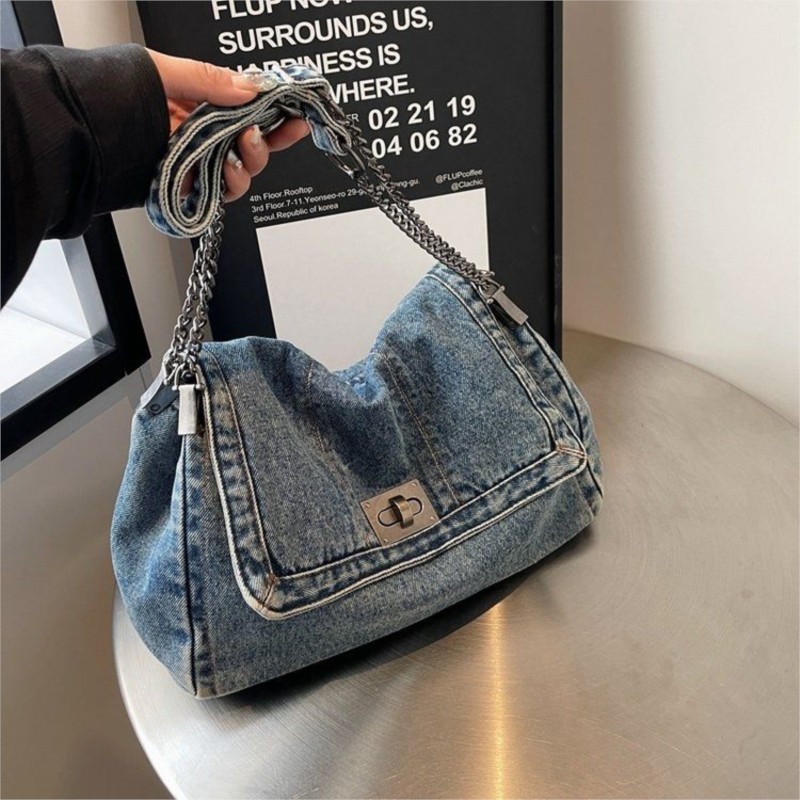 原宿スタイルヴィンテージデニムトートバッグ女性カジュアル通勤 - Women Bags Jeans のレビューと価格