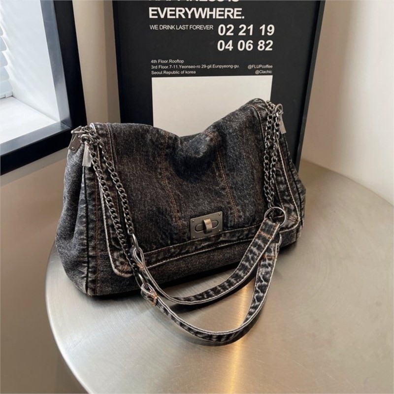 原宿スタイルヴィンテージデニムトートバッグ女性カジュアル通勤 - Women Bags Jeans のレビューと価格