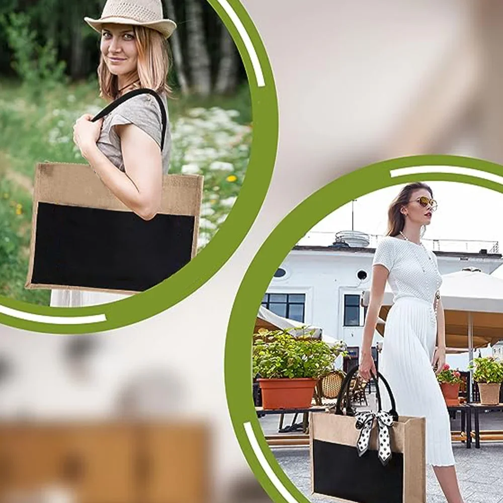 再利用可能なジュートのショッピングバッグ,大容量のリネンの食 - Women Bags Jute のレビューと価格